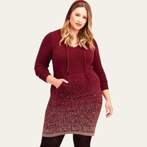 TORRID Lurex Burgundy & Metallic Gold Hooded Warm Mini  Sweater dress 1X NEW